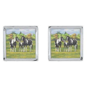 Black Pinto Paint Quarter Horses In Summer Pasture Cufflinks