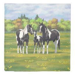 Black Pinto Paint Quarter Horses In Summer Pasture Duvet Cover