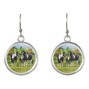 Black Pinto Paint Quarter Horses In Summer Pasture Earrings