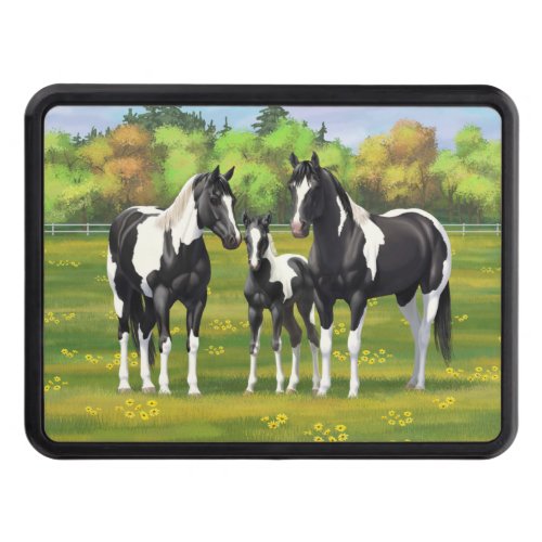 Black Pinto Paint Quarter Horses In Summer Pasture Hitch Cover
