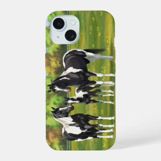 Black Pinto Paint Quarter Horses In Summer Pasture iPhone 15 Case