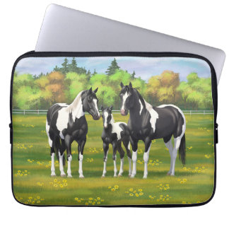 Black Pinto Paint Quarter Horses In Summer Pasture Laptop Sleeve