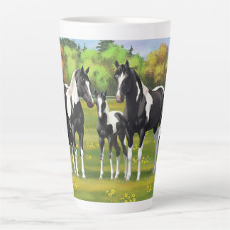 Black Pinto Paint Quarter Horses In Summer Pasture Latte Mug