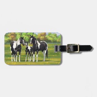 Black Pinto Paint Quarter Horses In Summer Pasture Luggage Tag