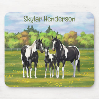 Black Pinto Paint Quarter Horses In Summer Pasture Mouse Pad