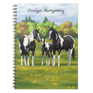 Black Pinto Paint Quarter Horses In Summer Pasture Notebook