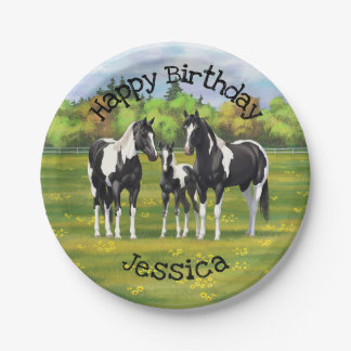 Black Pinto Paint Quarter Horses In Summer Pasture Paper Plates