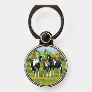 Black Pinto Paint Quarter Horses In Summer Pasture Phone Ring Stand