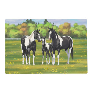 Black Pinto Paint Quarter Horses In Summer Pasture Placemat