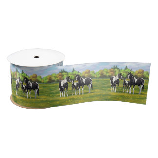 Black Pinto Paint Quarter Horses In Summer Pasture Satin Ribbon