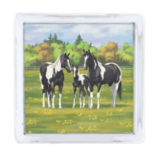 Black Pinto Paint Quarter Horses In Summer Pasture Silver Finish Lapel Pin