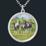 Black Pinto Paint Quarter Horses In Summer Pasture Silver Plated Necklace<br><div class="desc">A family of black paint horses in summer pasture.</div>