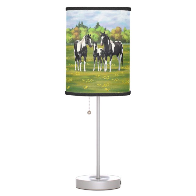 Black Pinto Paint Quarter Horses In Summer Pasture Table Lamp (Right)