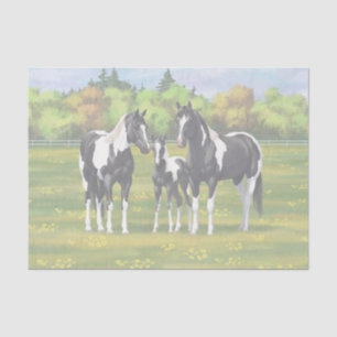 Black Pinto Paint Quarter Horses In Summer Pasture Tissue Paper