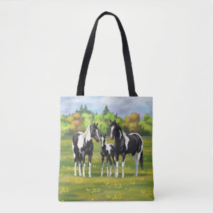 Black Pinto Paint Quarter Horses In Summer Pasture Tote Bag