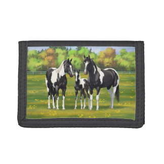 Black Pinto Paint Quarter Horses In Summer Pasture Trifold Wallet