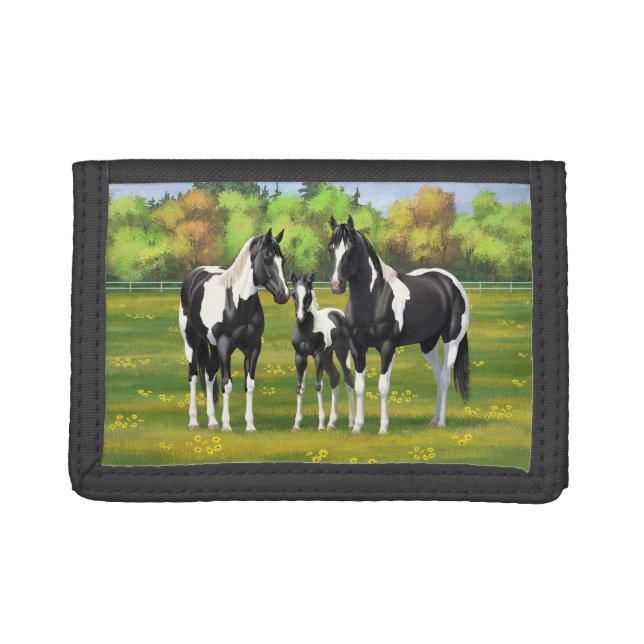 Black Pinto Paint Quarter Horses In Summer Pasture Trifold Wallet (Front)