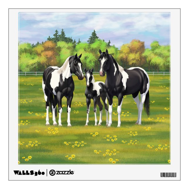 Black Pinto Paint Quarter Horses In Summer Pasture Wall Decal (Front)