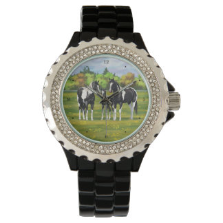 Black Pinto Paint Quarter Horses In Summer Pasture Watch