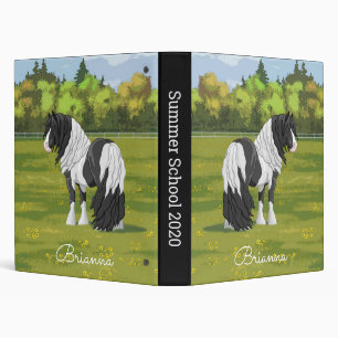 Black Pinto Piebald Gypsy Vanner Draft Horse 3 Ring Binder