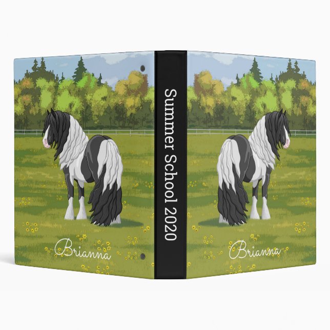 Black Pinto Piebald Gypsy Vanner Draft Horse 3 Ring Binder (Background)