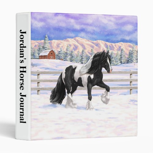 Black Pinto Piebald Gypsy Vanner Draft Horse 3 Ring Binder