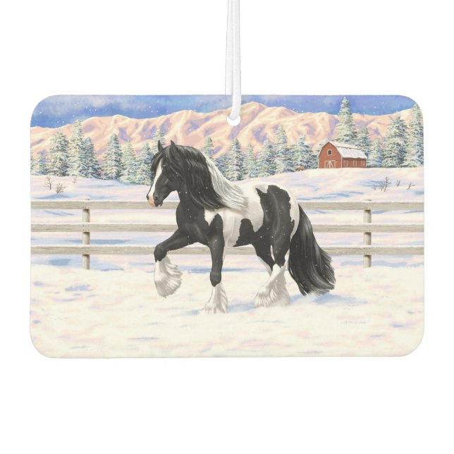 Black Pinto Piebald Gypsy Vanner Draft Horse Air Freshener (Front)