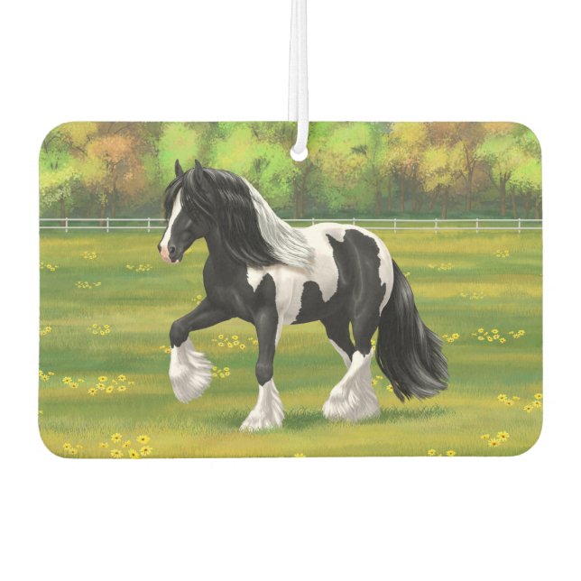 Black Pinto Piebald Gypsy Vanner Draft Horse Air Freshener (Front)