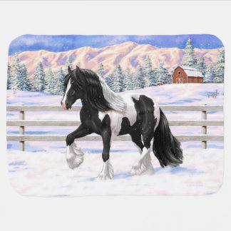 Black Pinto Piebald Gypsy Vanner Draft Horse Baby Blanket