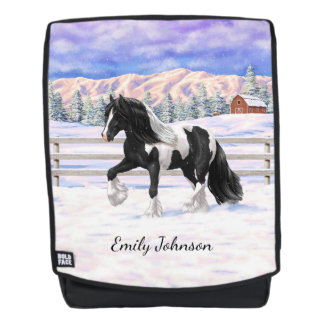 Black Pinto Piebald Gypsy Vanner Draft Horse Backpack