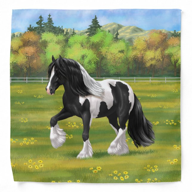 Black Pinto Piebald Gypsy Vanner Draft Horse Bandana (Front)