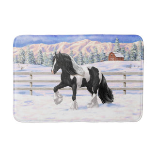 Black Pinto Piebald Gypsy Vanner Draft Horse Bath Mat
