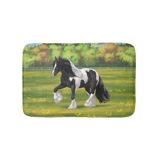 Black Pinto Piebald Gypsy Vanner Draft Horse Bath Mat (Front)