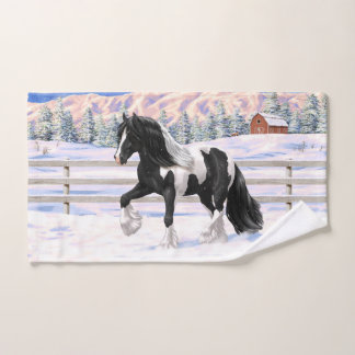 Black Pinto Piebald Gypsy Vanner Draft Horse Bath Towel Set