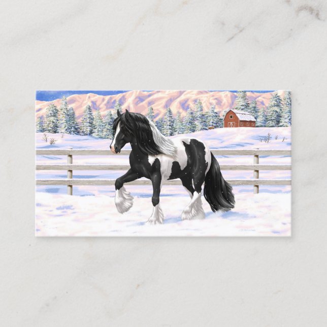 Black Pinto Piebald Gypsy Vanner Draft Horse Business Card (Front)