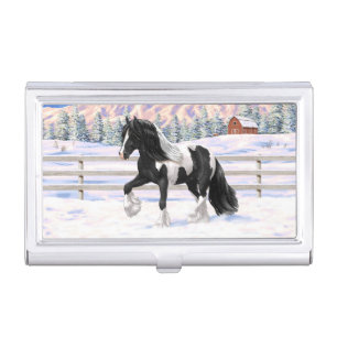 Black Pinto Piebald Gypsy Vanner Draft Horse Business Card Case