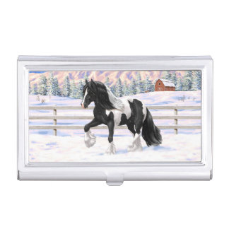 Black Pinto Piebald Gypsy Vanner Draft Horse Business Card Case