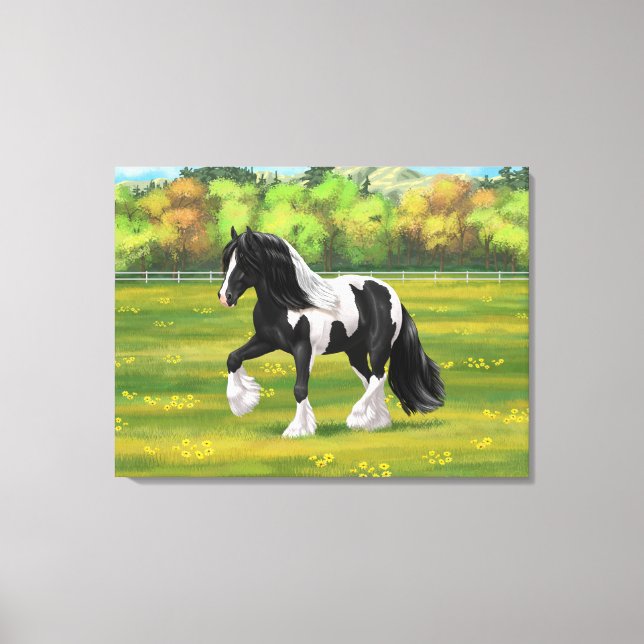 Black Pinto Piebald Gypsy Vanner Draft Horse Canvas Print (Front)