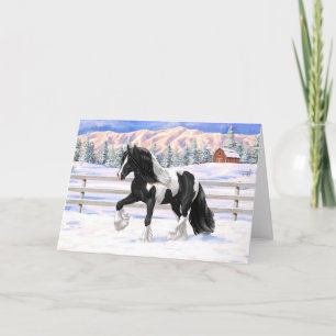 Black Pinto Piebald Gypsy Vanner Draft Horse Card