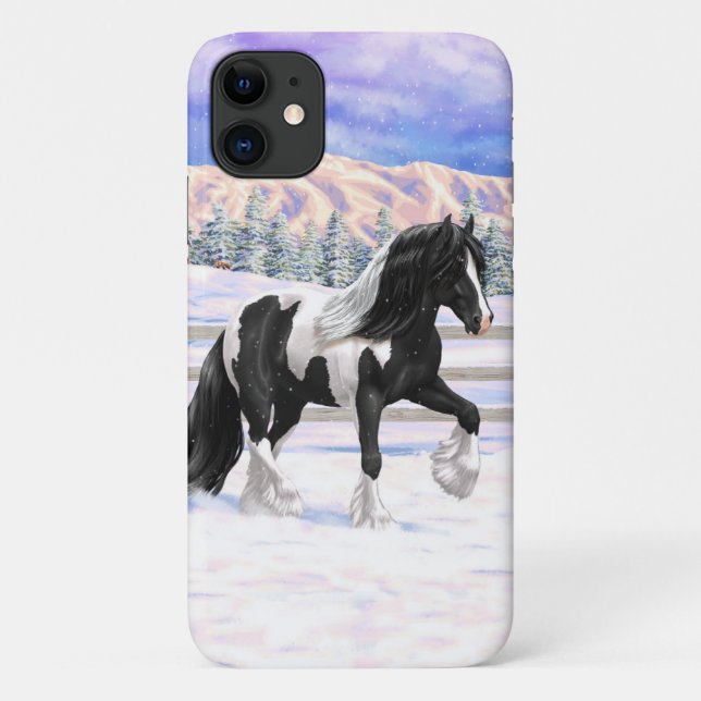 Black Pinto Piebald Gypsy Vanner Draft Horse Case-Mate iPhone Case (Back)