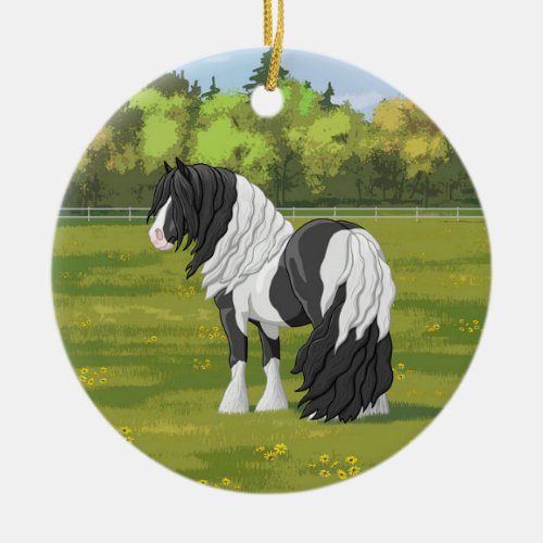 Black Pinto Piebald Gypsy Vanner Draft Horse Ceramic Ornament