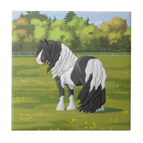 Black Pinto Piebald Gypsy Vanner Draft Horse Ceramic Tile