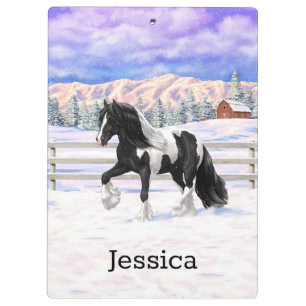 Black Pinto Piebald Gypsy Vanner Draft Horse Clipboard