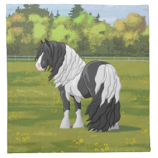 Black Pinto Piebald Gypsy Vanner Draft Horse Cloth Napkin