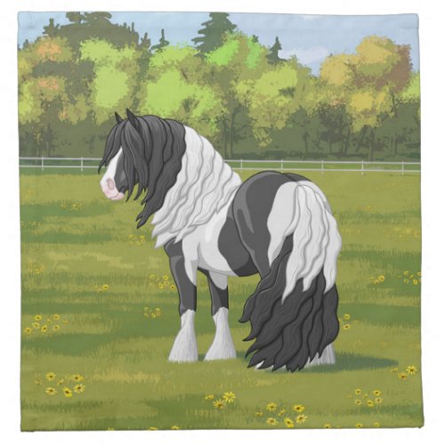 Black Pinto Piebald Gypsy Vanner Draft Horse Cloth Napkin