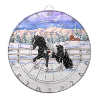 Black Pinto Piebald Gypsy Vanner Draft Horse Dart Board