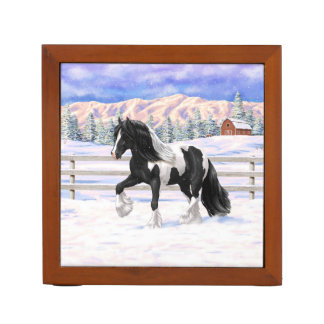 Black Pinto Piebald Gypsy Vanner Draft Horse Desk Organizer