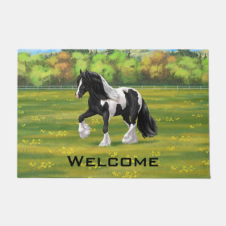 Black Pinto Piebald Gypsy Vanner Draft Horse Doormat