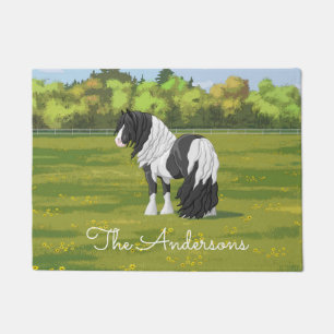 Black Pinto Piebald Gypsy Vanner Draft Horse Doormat