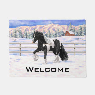 Black Pinto Piebald Gypsy Vanner Draft Horse Doormat